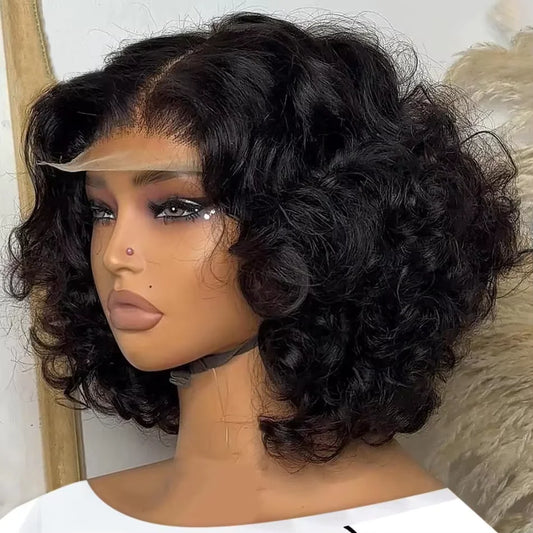 250% Body Wave HD Lace Frontal Wig Short Bob Wig Human Hair Glueless Human Hair Wavy