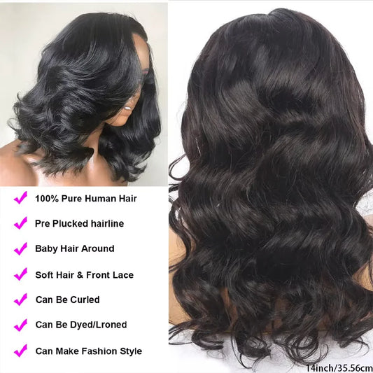250% Body Wave HD Lace Frontal Wig Short Bob Wig Human Hair Glueless Human Hair Wavy